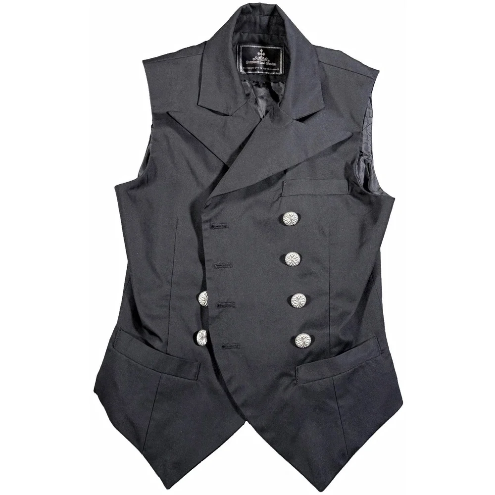 Fanplusfriend Gothic Ouji Steampunk Vest Asymmetrical Double Breasted Black L